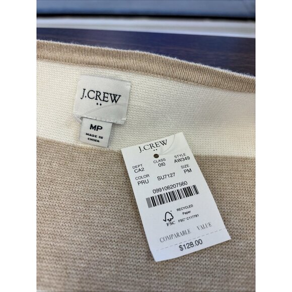 J. Crew Women's Beige And Ivory Collarless Open Cardigan With Pockets NWT MP - Picture 6 of 9